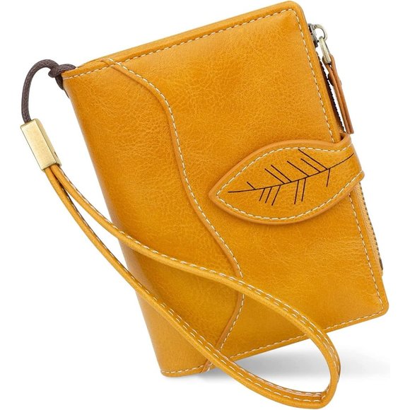 Girls Compact Bifold Leather Wallet with Wristlet RFID Blocking Wallet - Picture 1 of 8